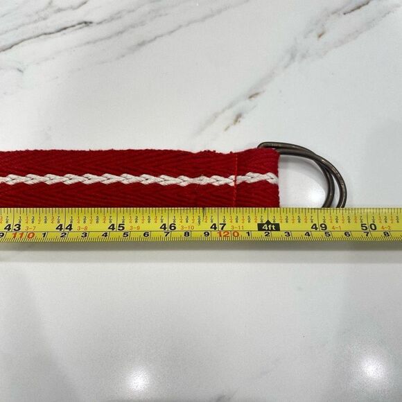 Men's Red White Fabric Belt Adjustable - Picture 4 of 6